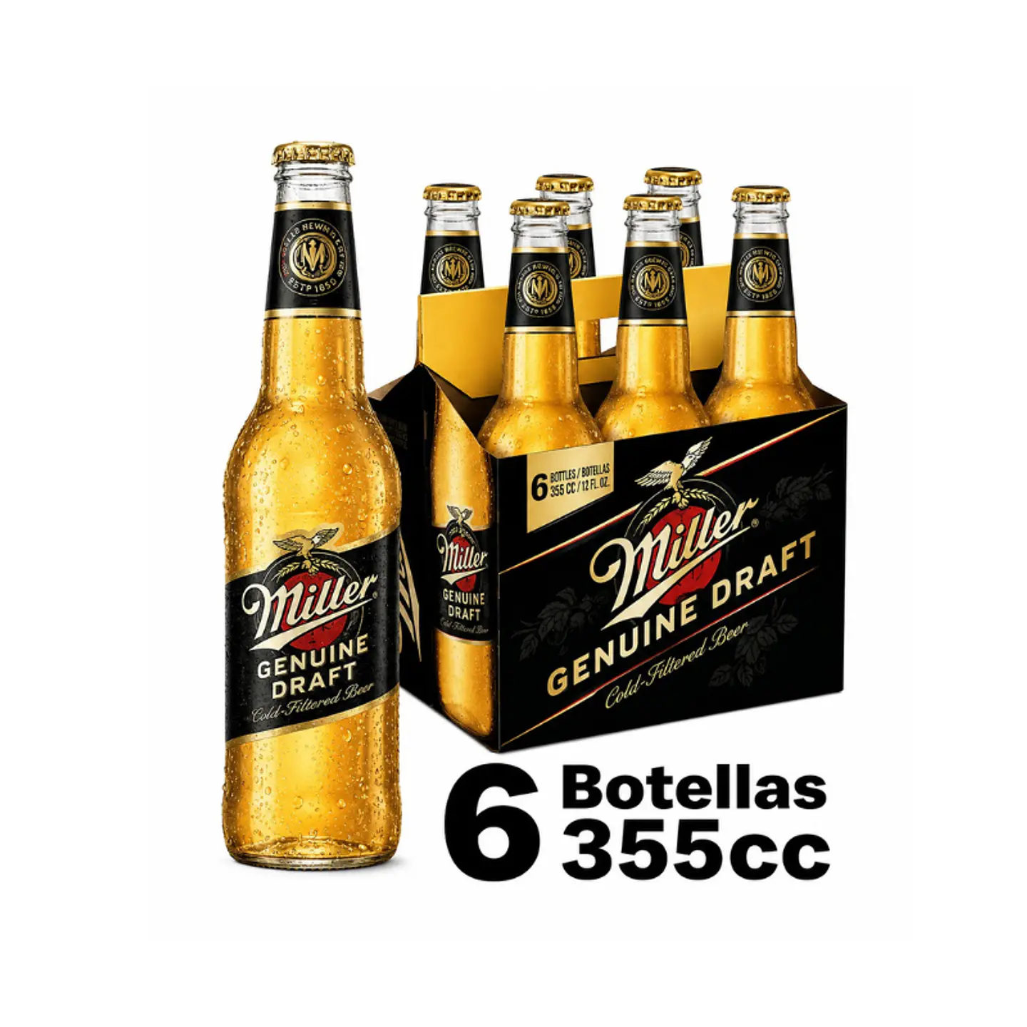 Pack 6 un. Cerveza Miller Lager 4.7° 355 cc 1