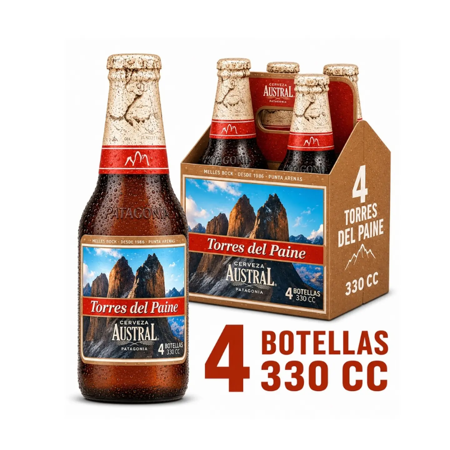 Pack 4 un. Cerveza Austral Torres del Paine Lager 6.1° 330 cc 1