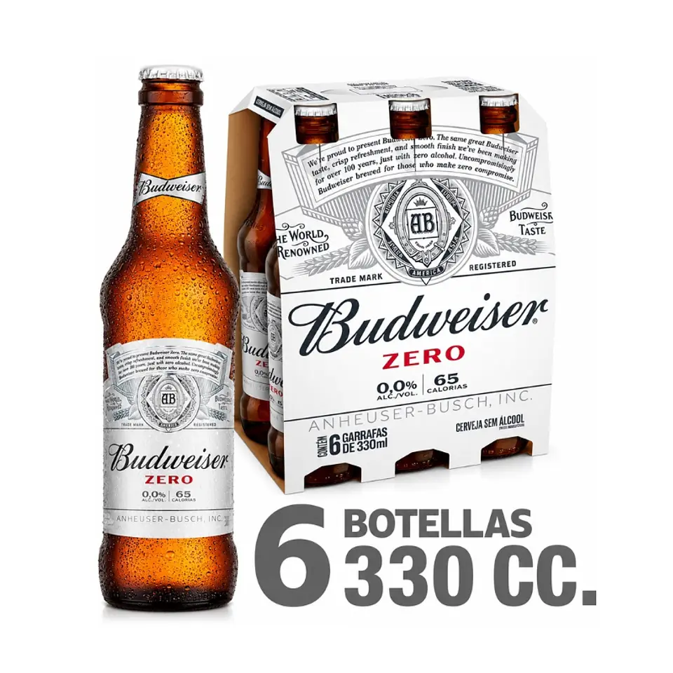 Pack 6 un. Cerveza Budweiser Lager Sin Alcohol 330 cc 1