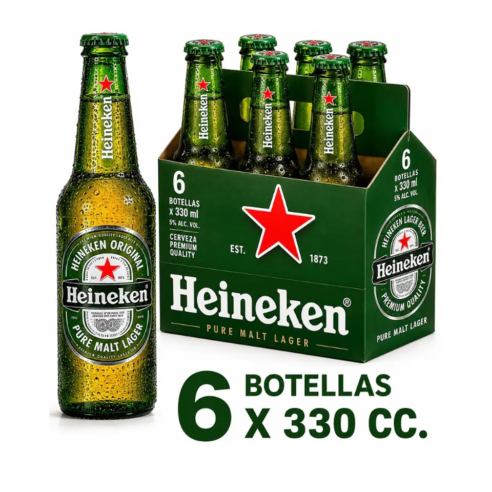 Pack 6 un. Cerveza Heineken Lager 5.0° 330 cc 1
