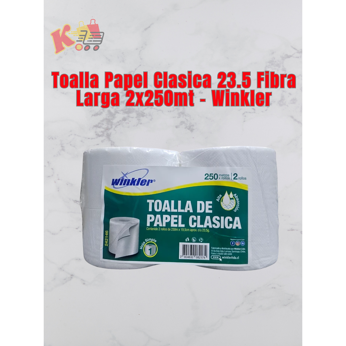 TK - 000009 - Toalla Papel Clásica 23.5 Fibra Larga 2x250mt - Winkler 1