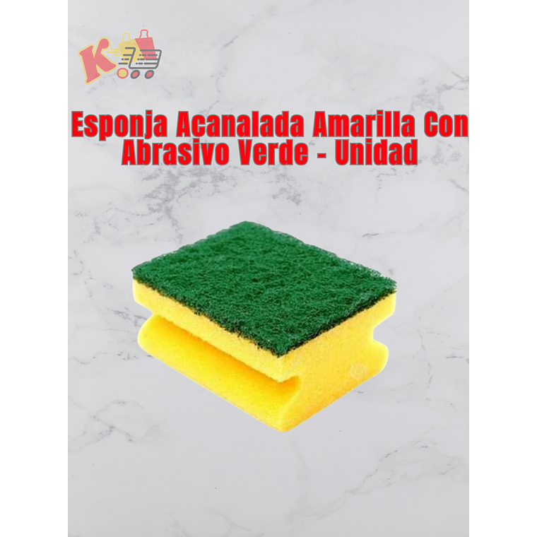 TK - 000010 - Esponja Acanalada Amarilla Con Abrasivo Verde - Unidad 1