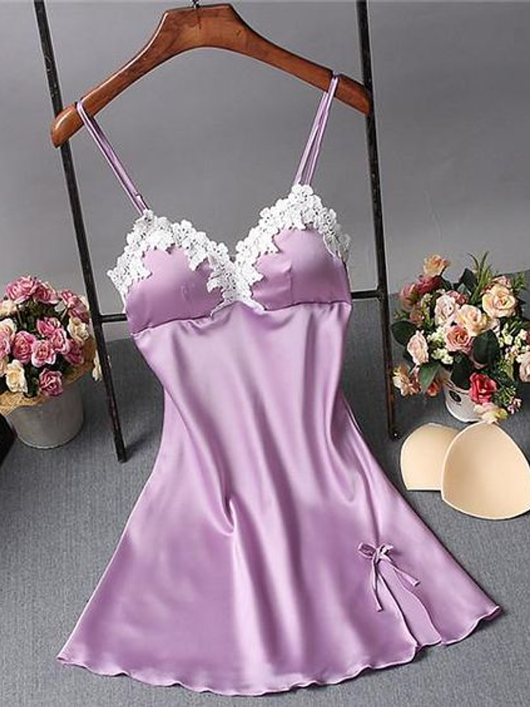 Pijama en satín lila  1