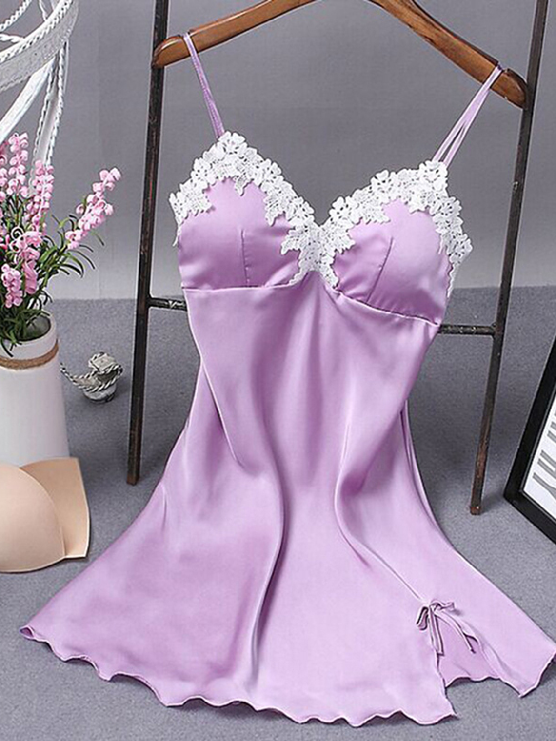 Pijama en satín lila  2