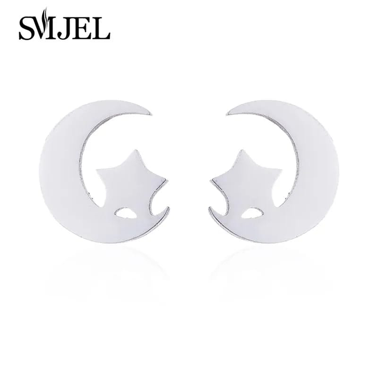 Aretes en Acero Diseño Luna Estrella