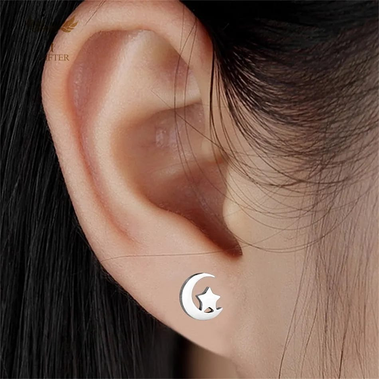 Aretes en Acero Diseño Luna Estrella