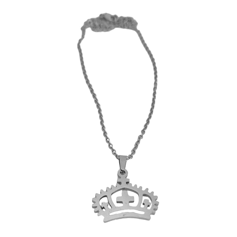 Juego de Arete y Collar en Acero Diseño Corona Imperial