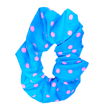 Scrunchie Azul Claro Con Puntos Rosados 