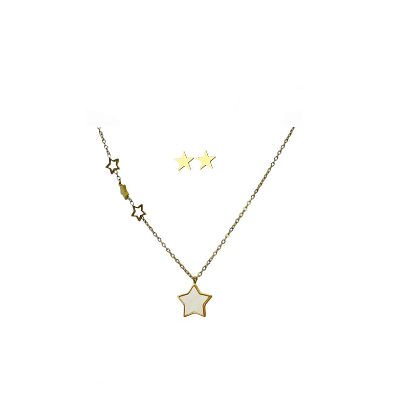 Juego De Aretes Y Collaren Acero Diseño Estrellas Y Siluetas