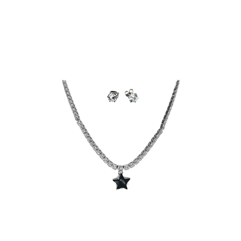 Juego De Aretes Y Collar En Acero Diseño Circones Y Estrella