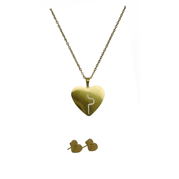 Juego De Aretes Y Collar En Acero Diseño Rompecabezas De Corazón