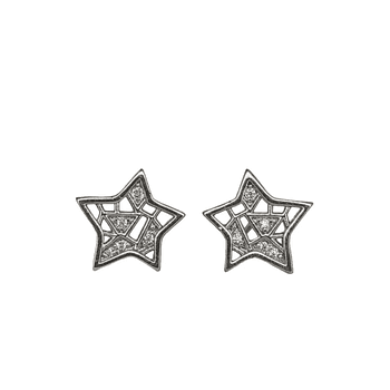 Aretes En Acero Plateados Diseño Estrella Con Circones