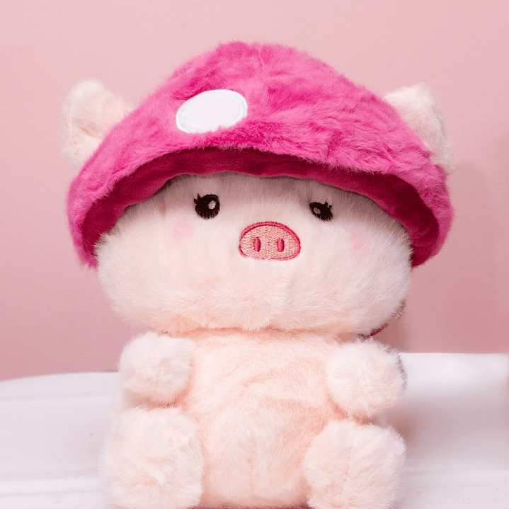 Peluche Cerdita Con Gorro De Hongo Rosada 1