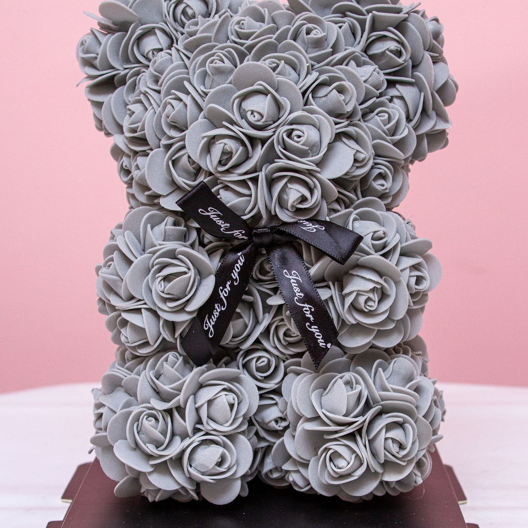 Oso De Rosas Preservadas Gris 2