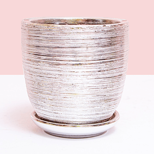 Matera pequeña en ceramica plateada texturizada