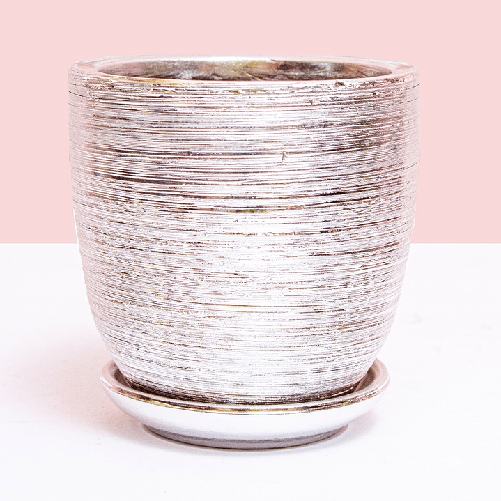 Matera pequeña en ceramica plateada texturizada 1