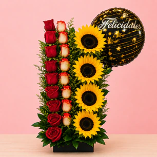Arreglo Floral De Rosas Y Girasoles 
