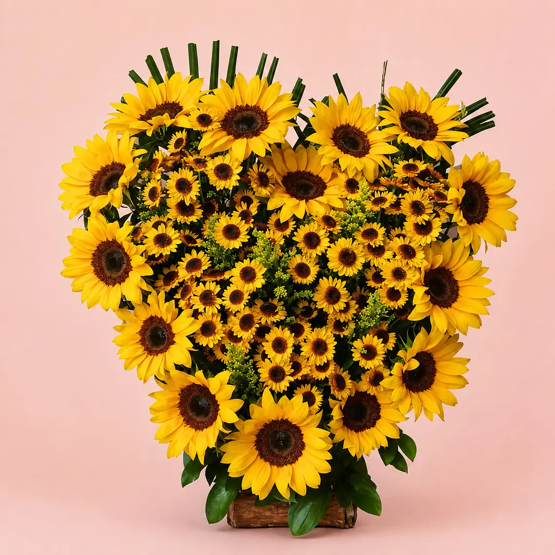 Arreglo Floral De Girasoles Diseño Corazón Valiente  1