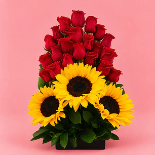 Arreglo Floral Escala De Rosas Girasoles 