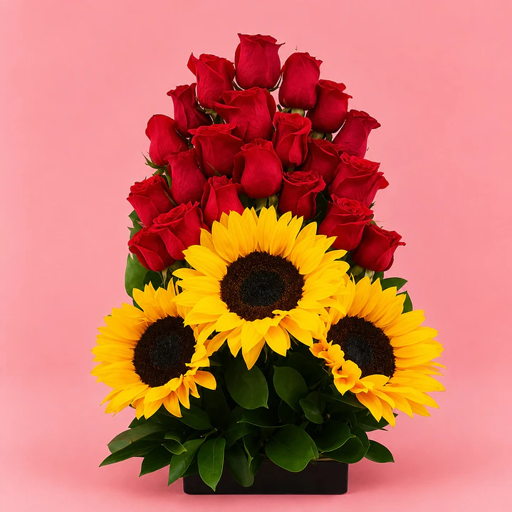 Arreglo Floral Escala De Rosas Girasoles  1