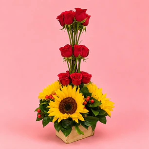 Arreglo Floral Rosas Y Girasoles Sofí