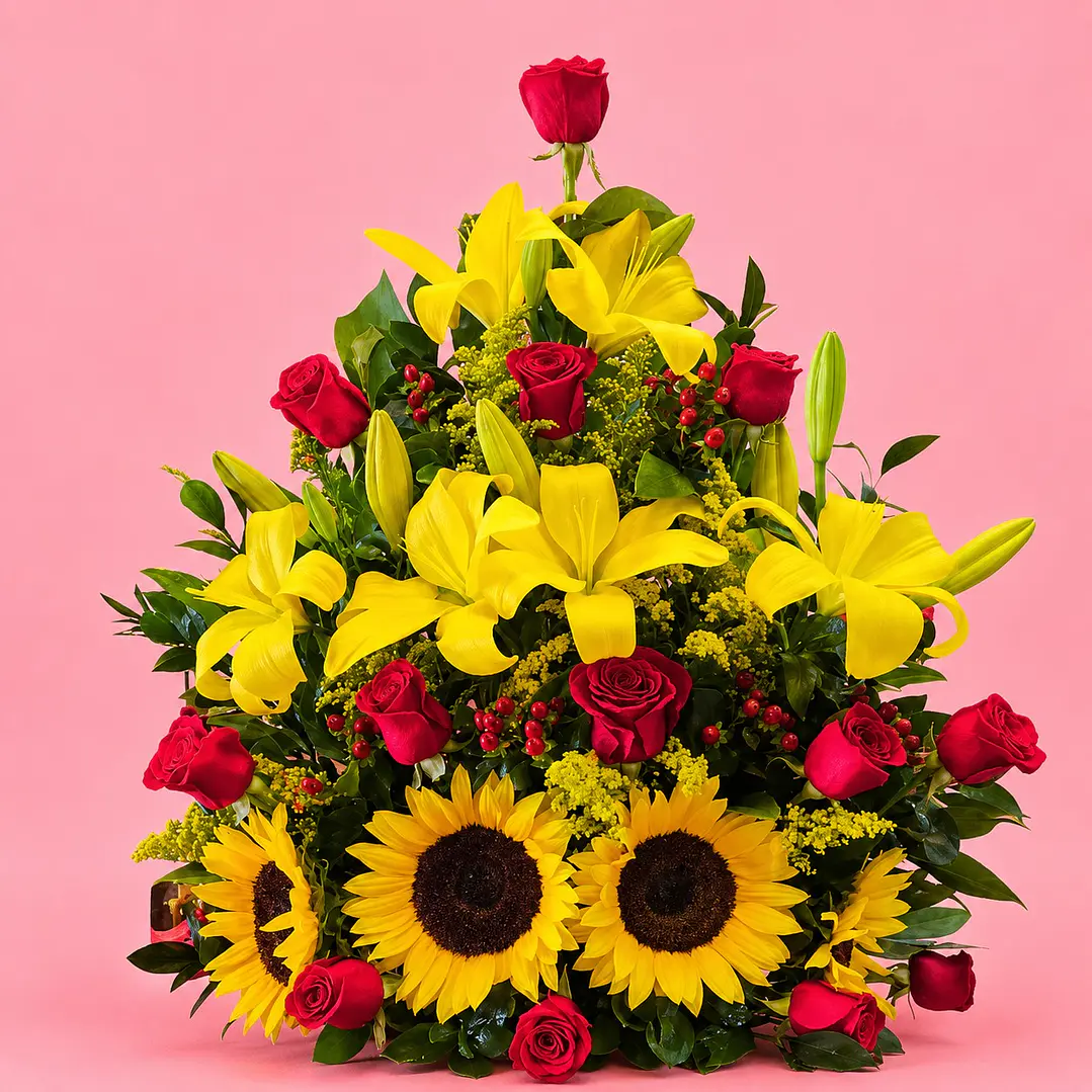 Arreglo floral de Rosas, Lirios y Girasoles Lili 1