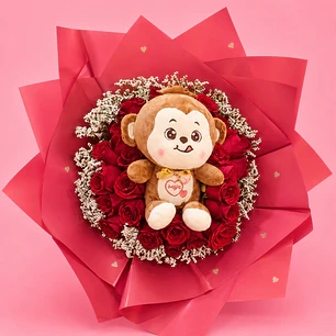 Bouquet Ternurita Rosas Rojas con Peluche