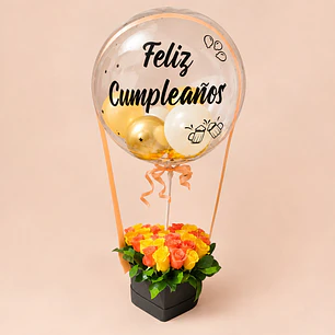 Arreglo Floral Rosas Diseño Globo Aerostático  