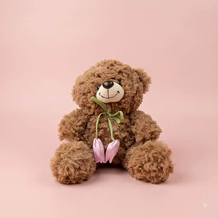 Peluche Osito Peludo Con Tulipanes