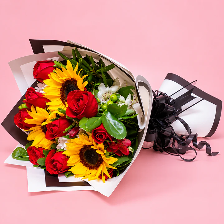 Bouquet Rosas y Mini Girasol 3