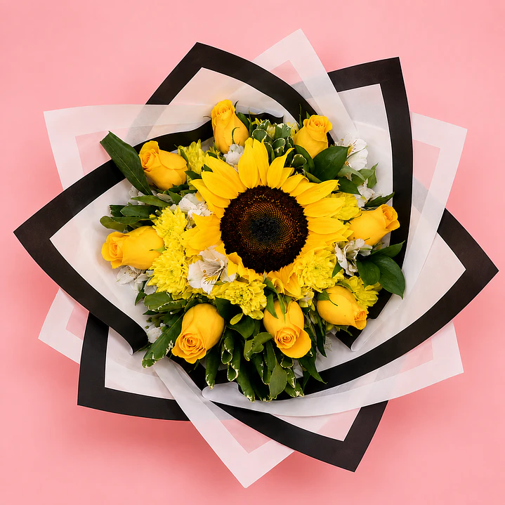 Bouquet Girasol y Rosas 1