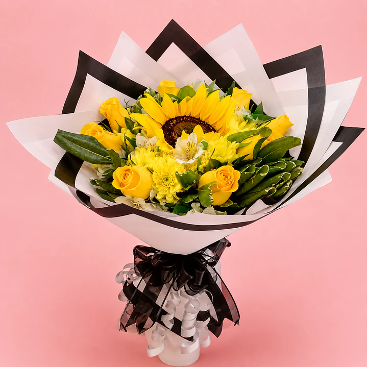 Bouquet Girasol y Rosas 2