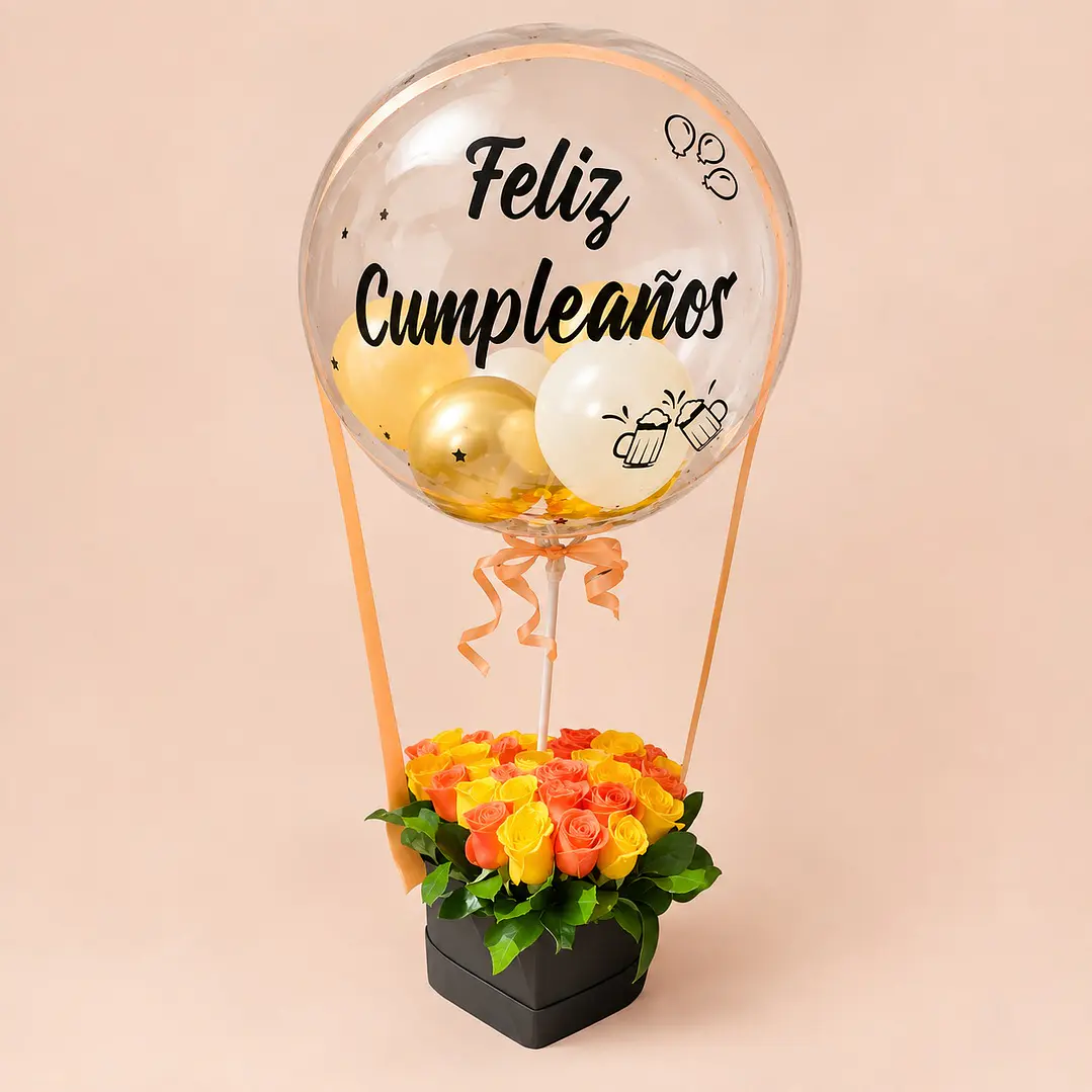 Arreglo Floral Rosas Diseño Globo Aerostático   1
