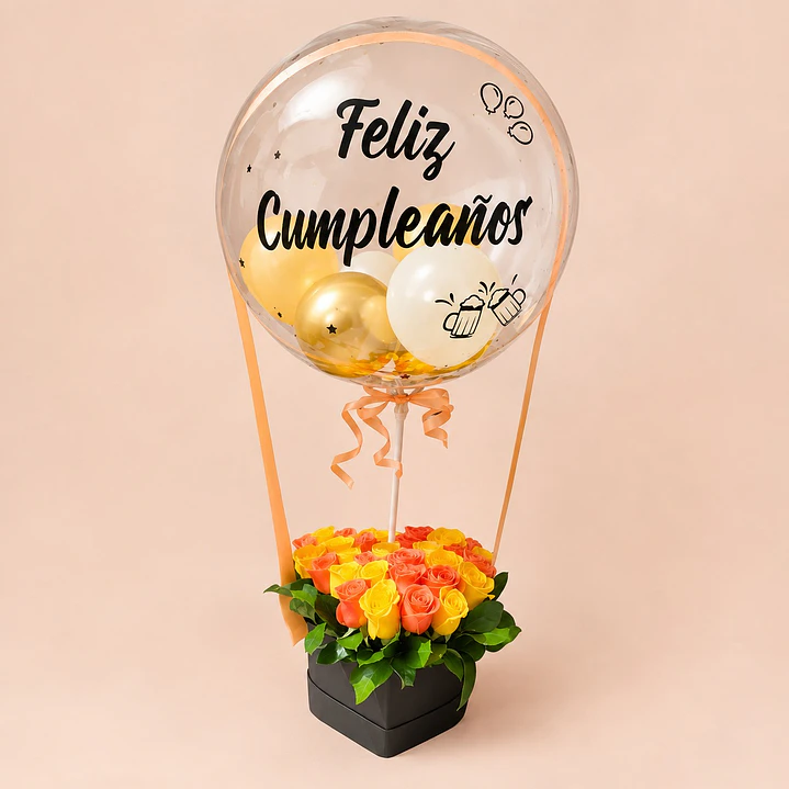 Arreglo Floral Rosas Diseño Globo Aerostático   1