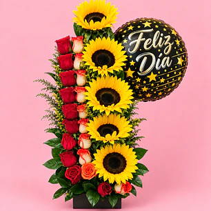 Arreglo Floral De Rosas Y Girasoles 