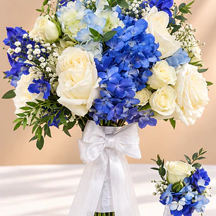 Ramo de Novia Cenicienta + Prendedor Floral para Novio 💙