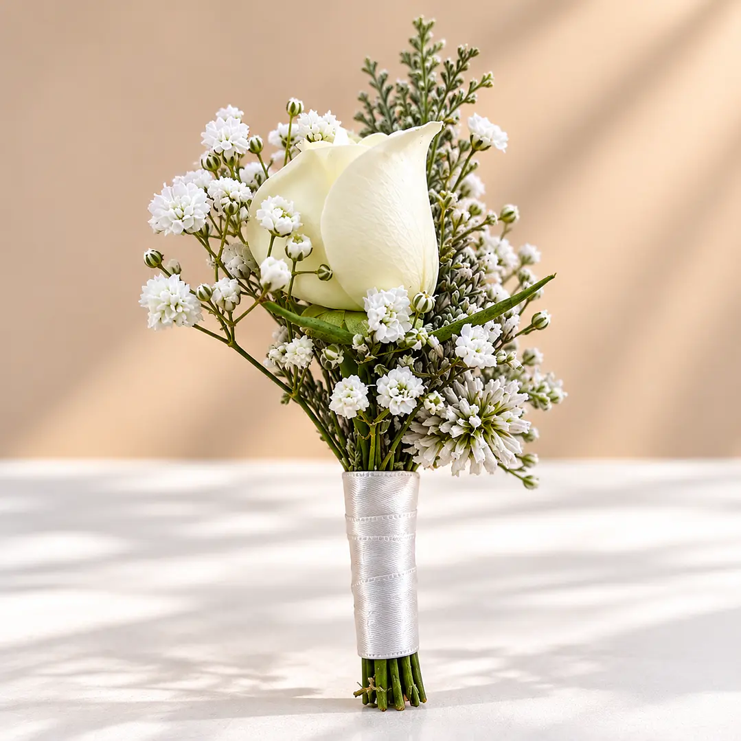 Ramo de Novia Bella y Bestia + Prendedor Floral para Novio  5