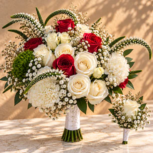 Ramo de Novia Bella y Bestia + Prendedor Floral para Novio 