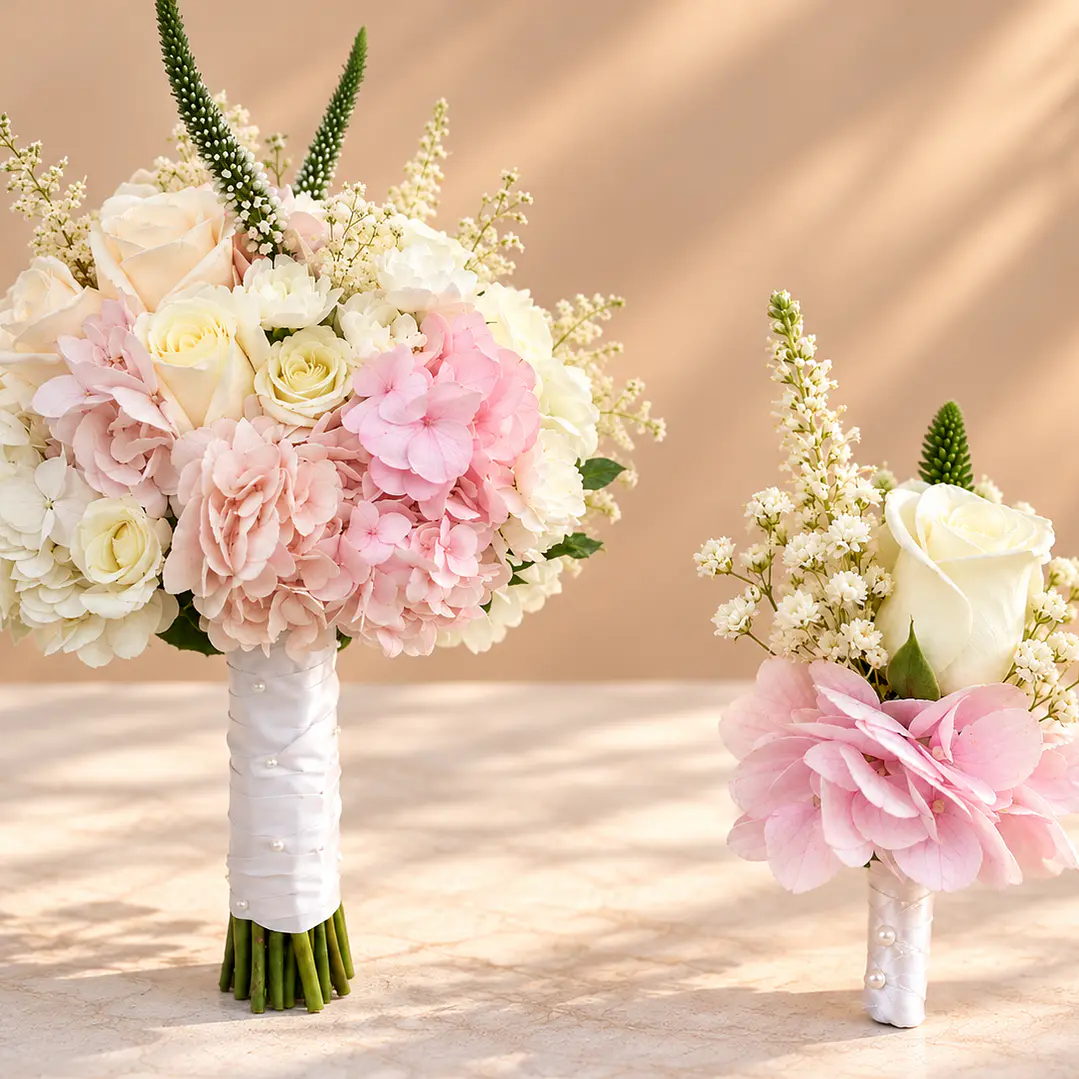 Ramo de Novia Aurora – Jardín de Ensueño + Prendedor para Novio 🌸 1