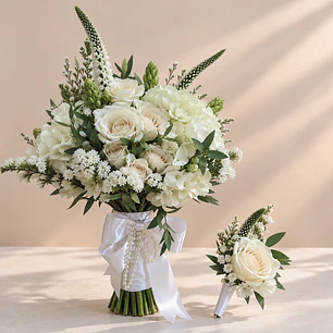 Ramo de Novia Tiana – Jardín Encantado + Prendedor Floral para Novio