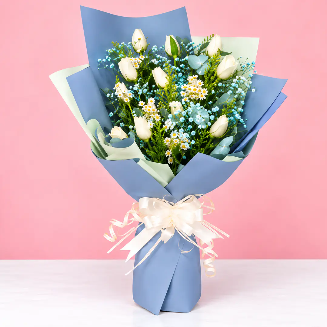 💐🩵 Ramo de Tulipanes Cielo de Cristal 1