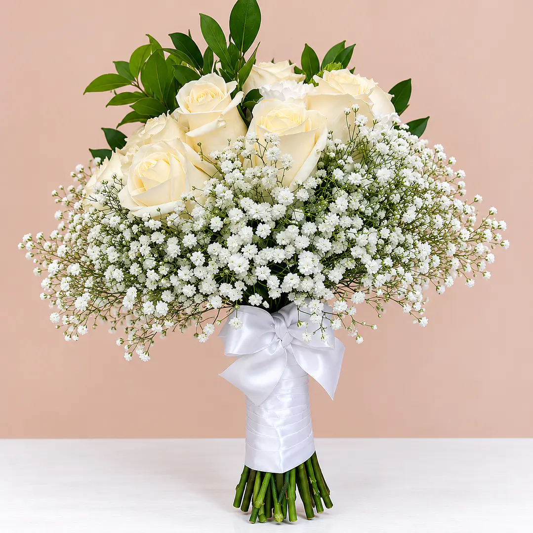 🤍👑 Ramo de Novia Blancanieves + Prendedor Floral para Novio 2