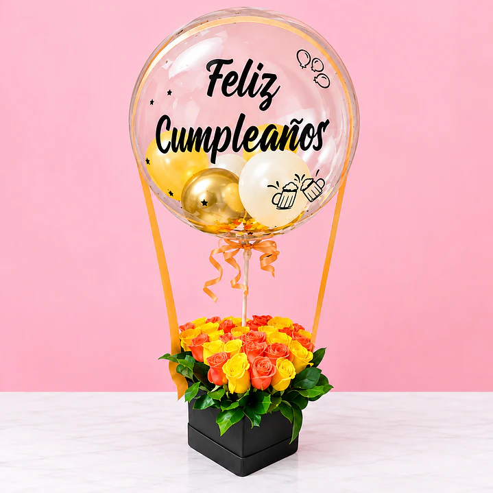 Arreglo Floral Brindis de Felicidad 🌹🎈✨ 1