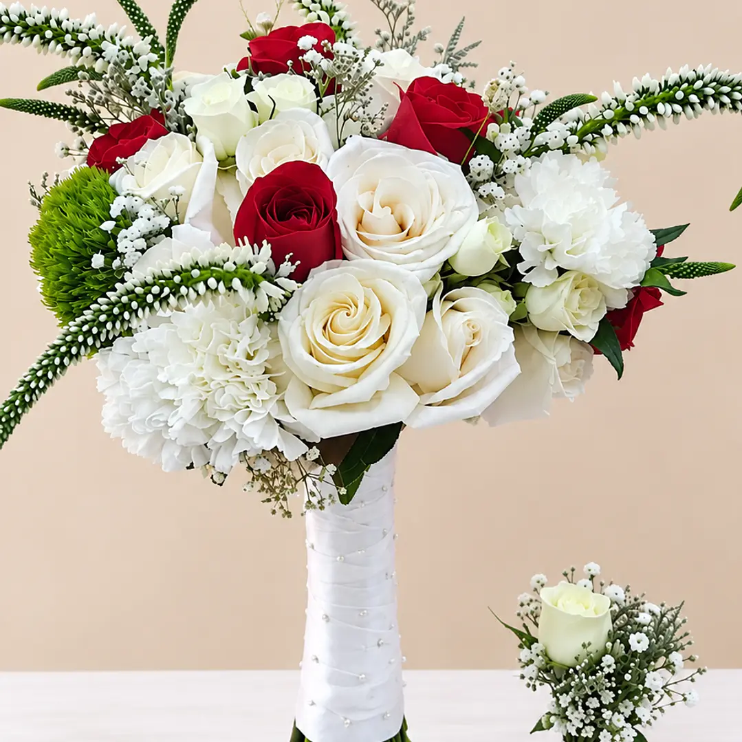 Ramo de Novia Bella y Bestia + Prendedor Floral para Novio  1