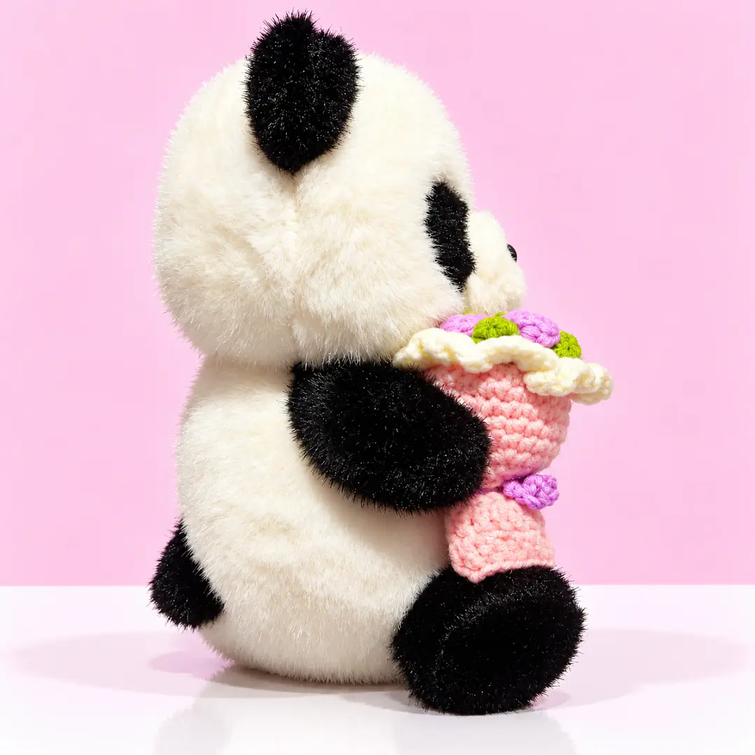 🐼💐 Panda de Peluche con Ramo de Flores Rosadas – Un Abrazo Lleno de Amor 2