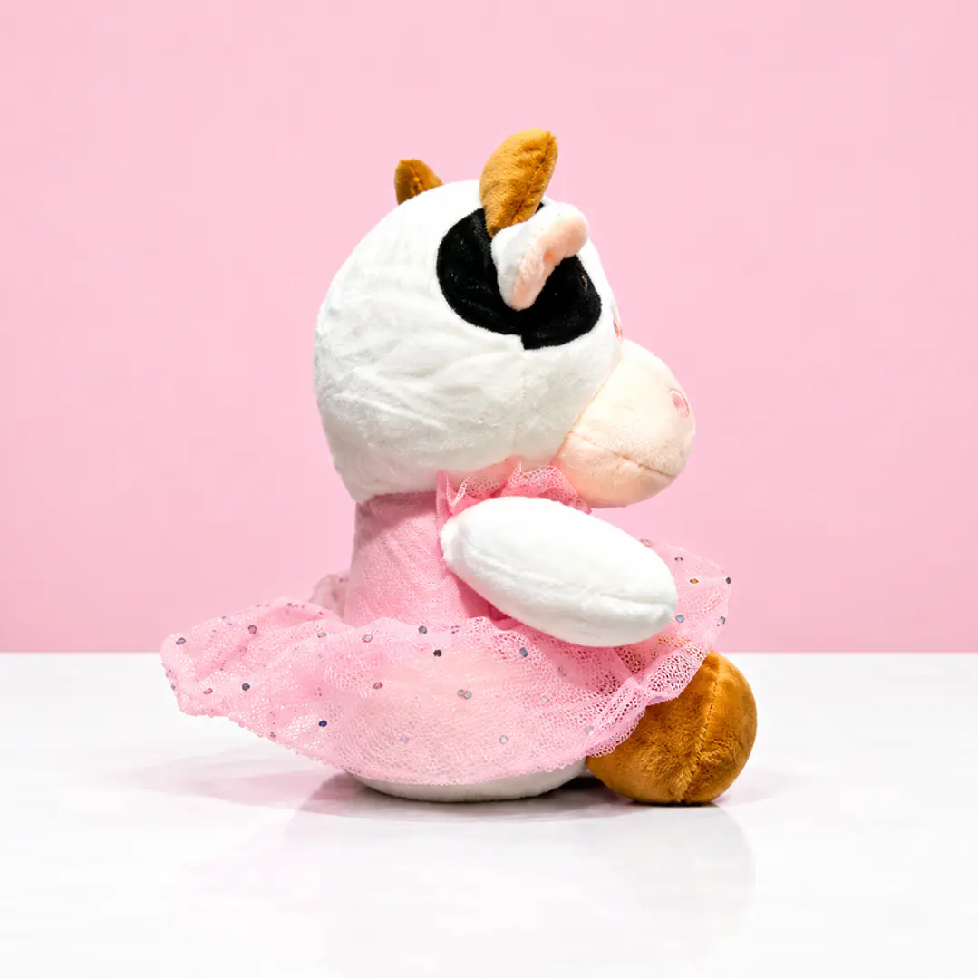 🐮🎀 Vaquita Bailarina de Peluche – Vestido Rosado  💕 2
