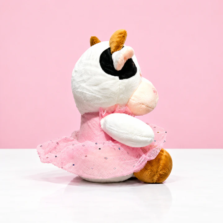 🐮🎀 Vaquita Bailarina de Peluche – Vestido Rosado  💕 2