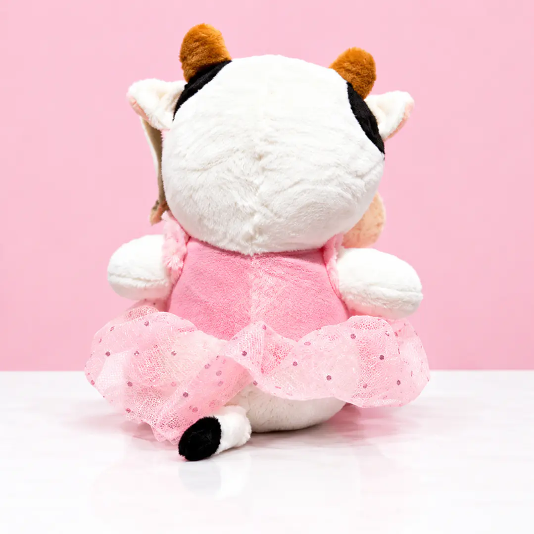 🐮🎀 Vaquita Bailarina de Peluche – Vestido Rosado  💕 3