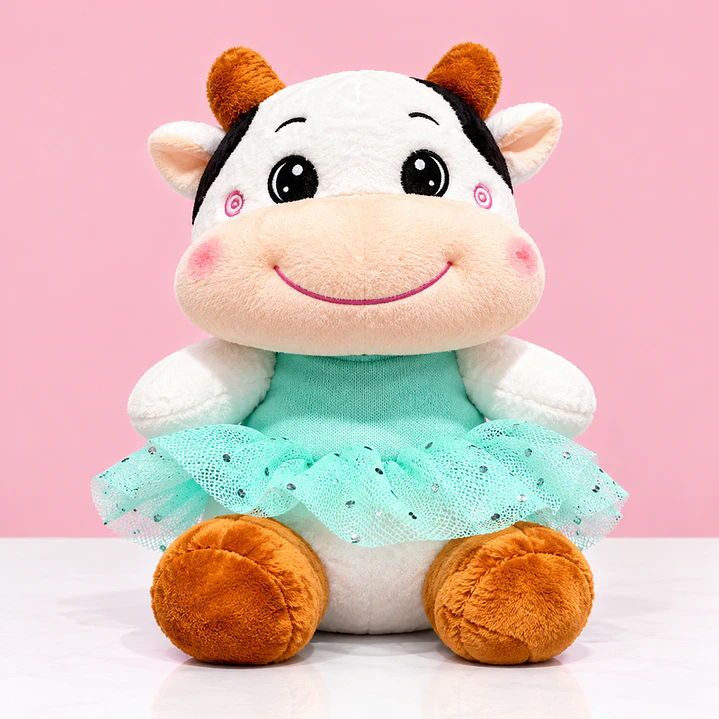 🐮🎀 Vaquita Bailarina de Peluche – Vestido  Azul 💕 1