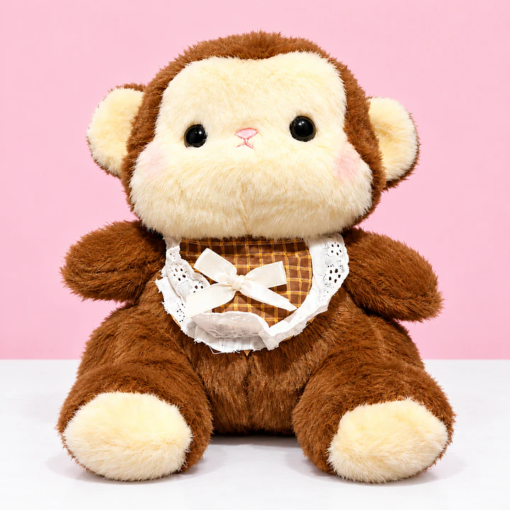 🐵🎀 Monito de Peluche con Pañuelo de Cuadros – Dulce y Tierno 💕 1